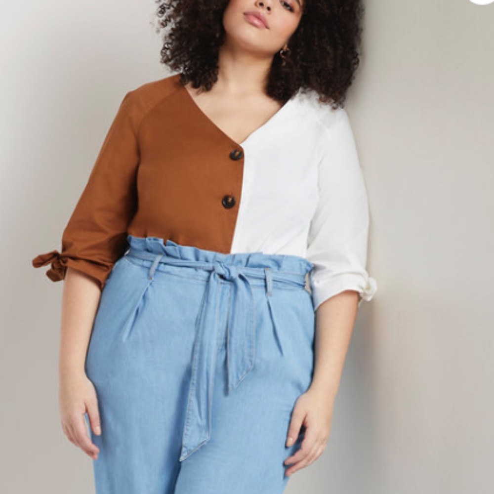 ELOQUII Two-Tone Blouse Plus Size